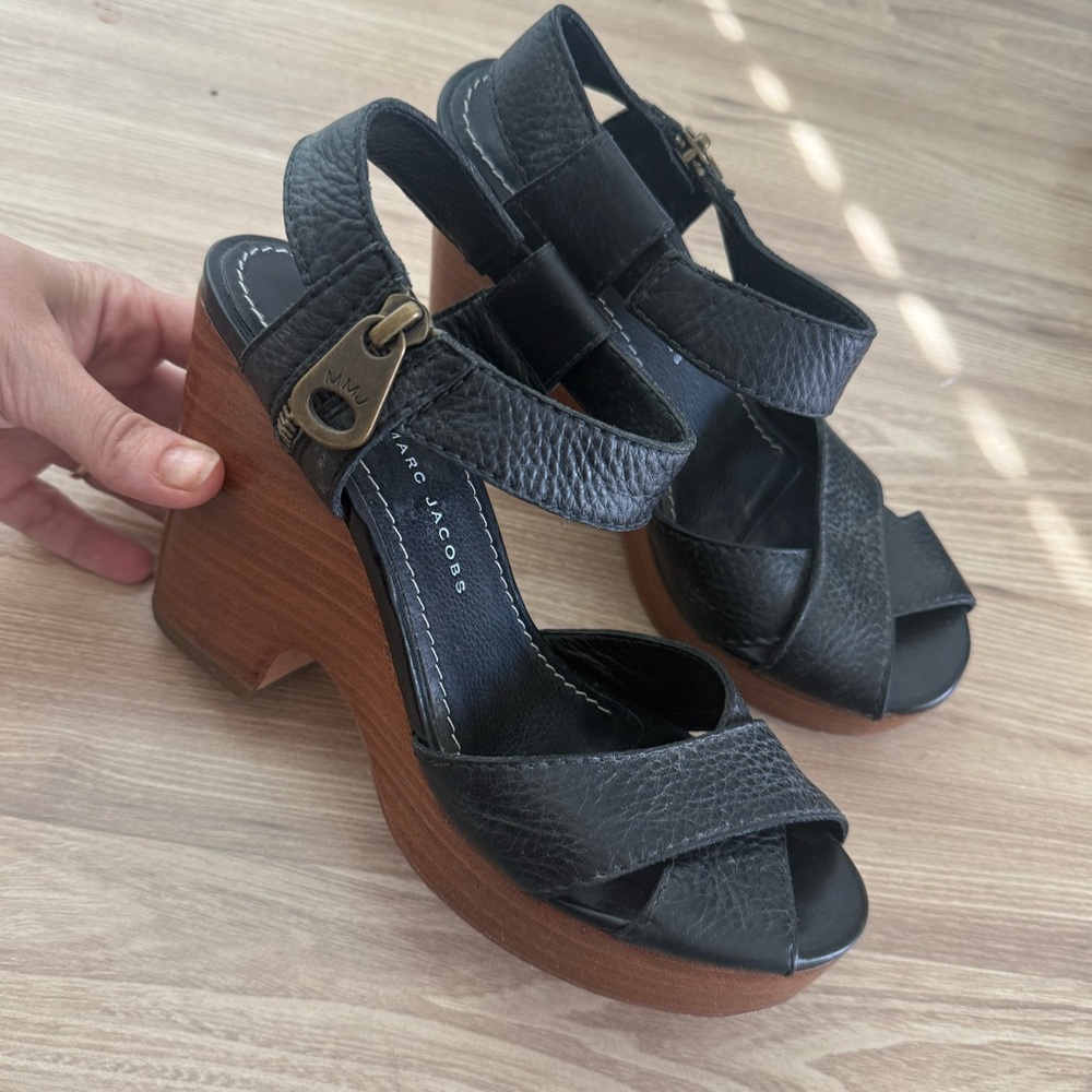 Marc by Marc Jacobs Black Leather Platform Sandals Size 37 US 6.5